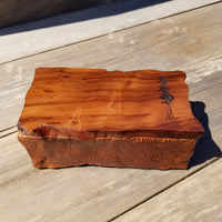 Handmade Wood Box with Redwood Tree Engraved Rustic Handmade Curly Wood #397 California Redwood Jewelry Box Storage Box