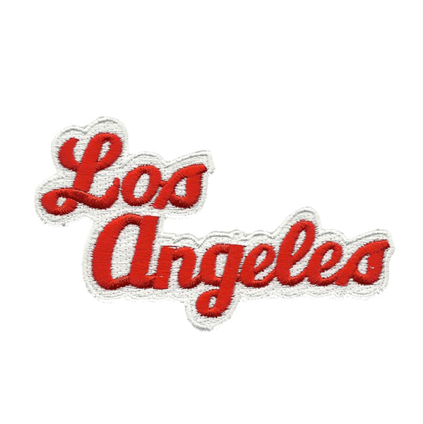 Los Angeles Script Red and White Iron on Patch