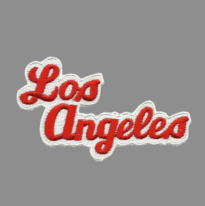 Los Angeles Script Red and White Iron on Patch