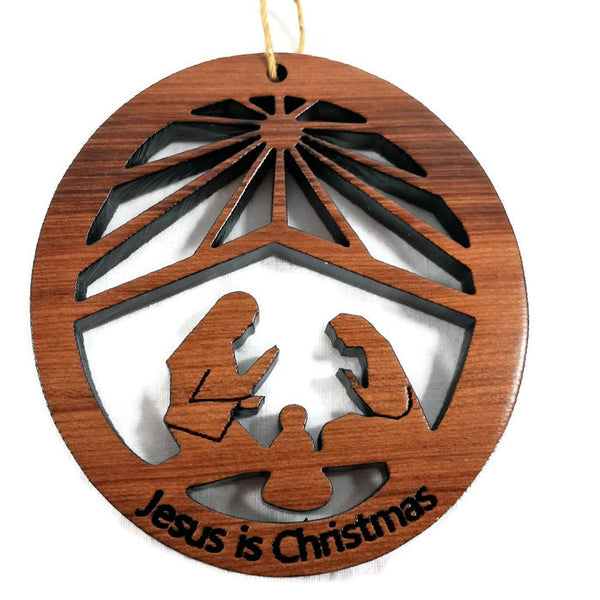 Nativity Oval Christmas Ornament California Redwood Handmade Wood Ornament Made in USA
