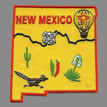 New Mexico Patch - NM State Shape - Roadrunner Iron on Souvenir Badge Emblem - 10177