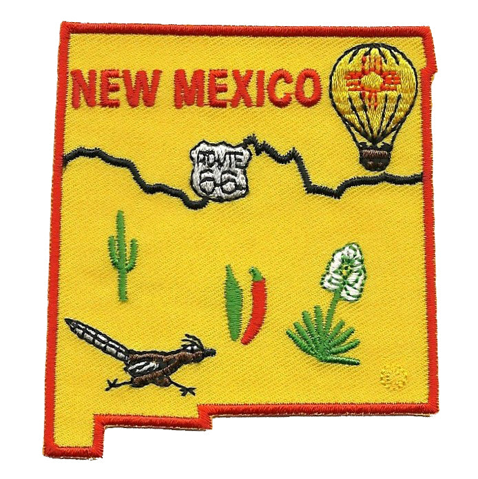 New Mexico Patch - NM State Shape - Roadrunner Iron on Souvenir Badge Emblem - 10177