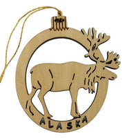 Alaska Christmas Ornament Caribou Wood Handmade in USA