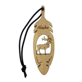 Elk Alaska Christmas Ornament Wood Laser Cut Handmade in USA Travel Gift Souvenir Memento Leaf Acorn 3.5"