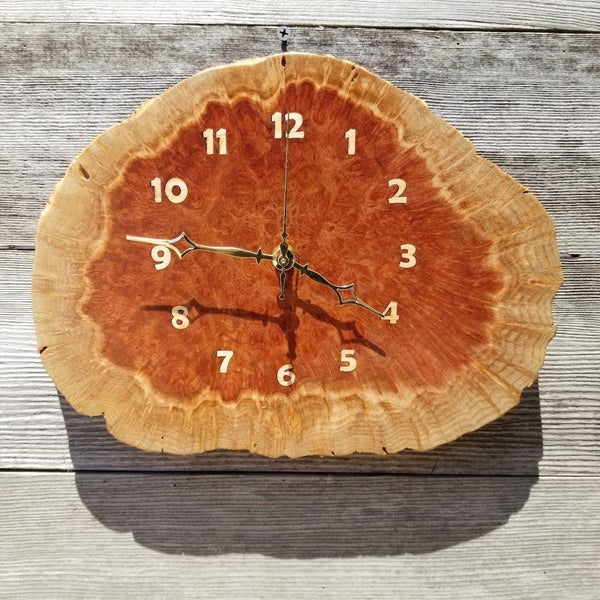 Wood Wall Clock Redwood Clock Mini Handmade Wall Hanging Rustic Wedding Gift Burl Live Edge #174 Anniversary