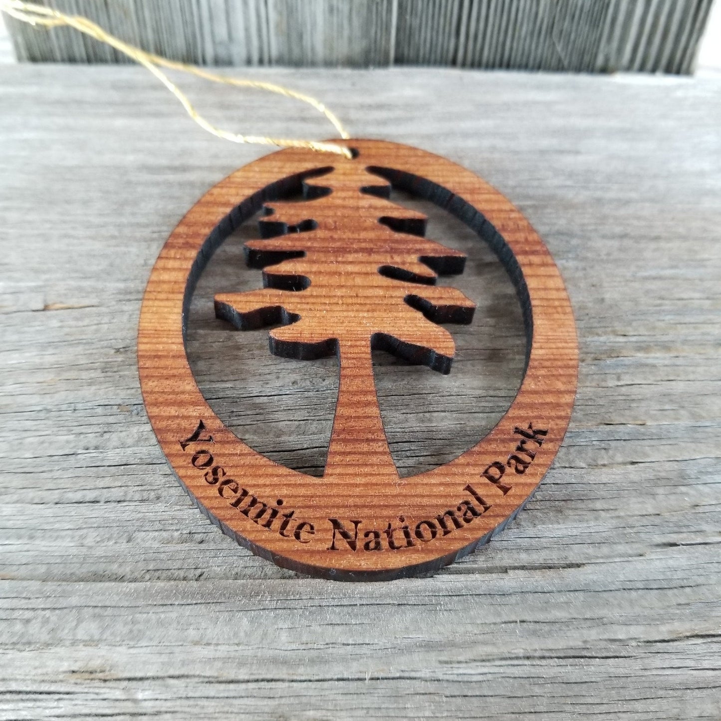 Yosemite Tree Ornament Wood - Oval Yosemite National Park Laser Cut Wood Ornament - Handmade in USA - 15157