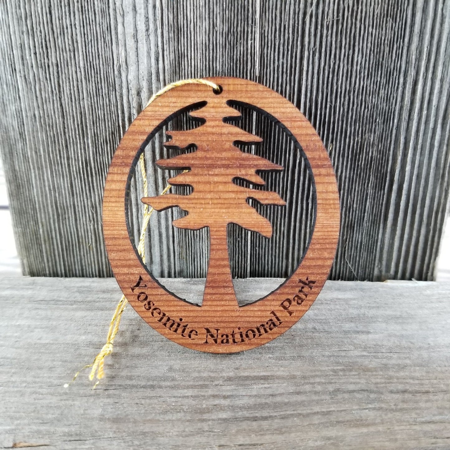 Yosemite Tree Ornament Wood - Oval Yosemite National Park Laser Cut Wood Ornament - Handmade in USA - 15157