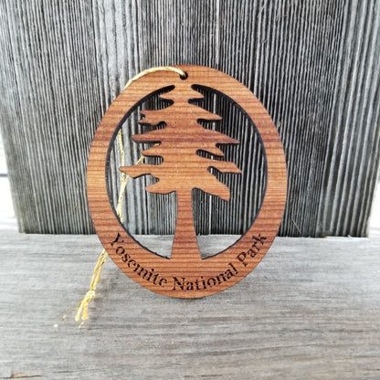 Yosemite Tree Ornament Wood - Oval Yosemite National Park Laser Cut Wood Ornament - Handmade in USA - 15157