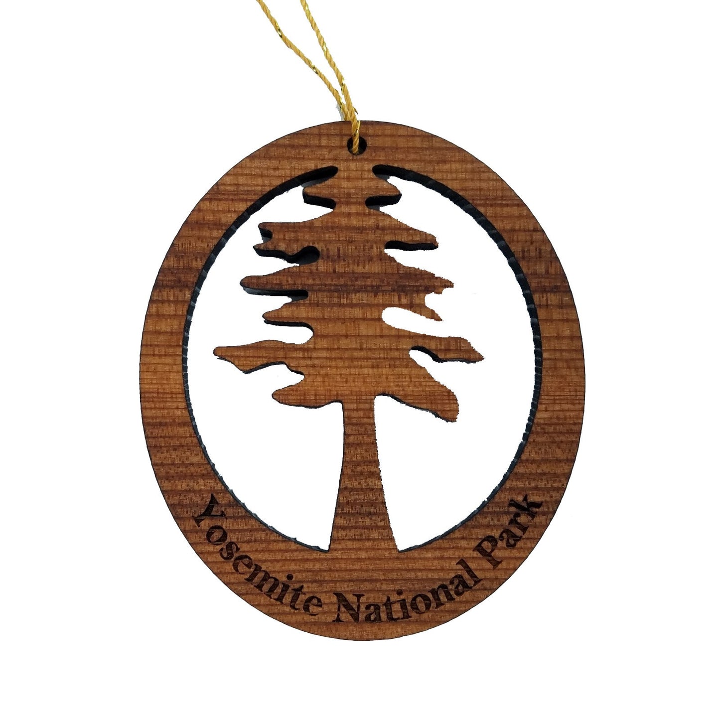Yosemite Tree Ornament Wood - Oval Yosemite National Park Laser Cut Wood Ornament - Handmade in USA - 15157