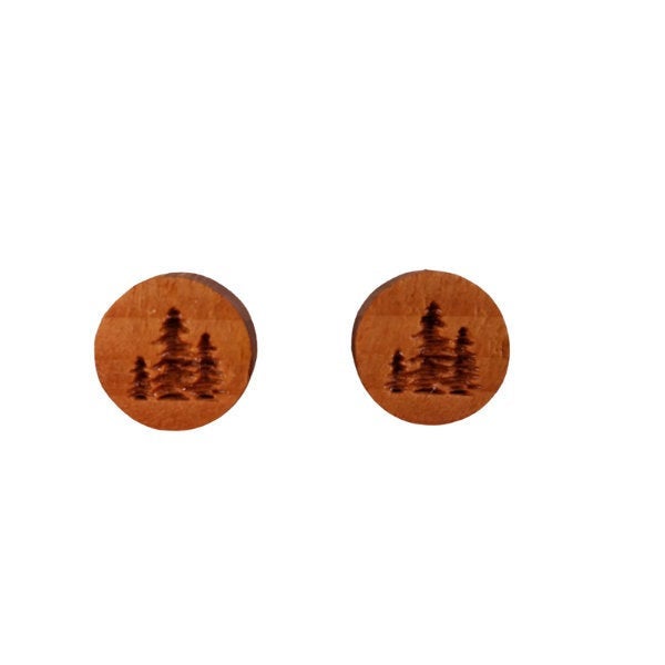 Tree Earrings - Wood Earrings - California Redwood Stud Earrings - CA Souvenir Keepsake - Post Earrings - Trees Forest