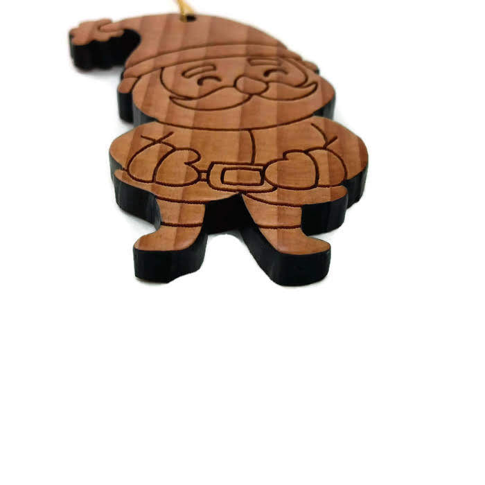 Santa Claus Christmas Ornament Redwood Wood Handmade USA