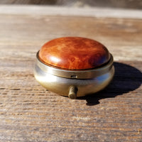Handmade Pill Box 3 Sections Redwood Top California Burl #202
