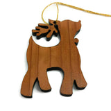 Wood Christmas Ornament Reindeer with Bell California Redwoods Laser Cut Handmade Wood Ornament Made in USA
