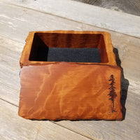 Handmade Wood Box with Redwood Tree Engraved Rustic Handmade Curly Wood #461 California Redwood Jewelry Box Storage Box