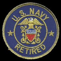 US Navy Retired Patch Iron On Vintage US Military Blue Circle Gold Border 3"