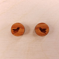 Hummingbird Earrings - Wood Earrings - California Redwood Stud Earrings