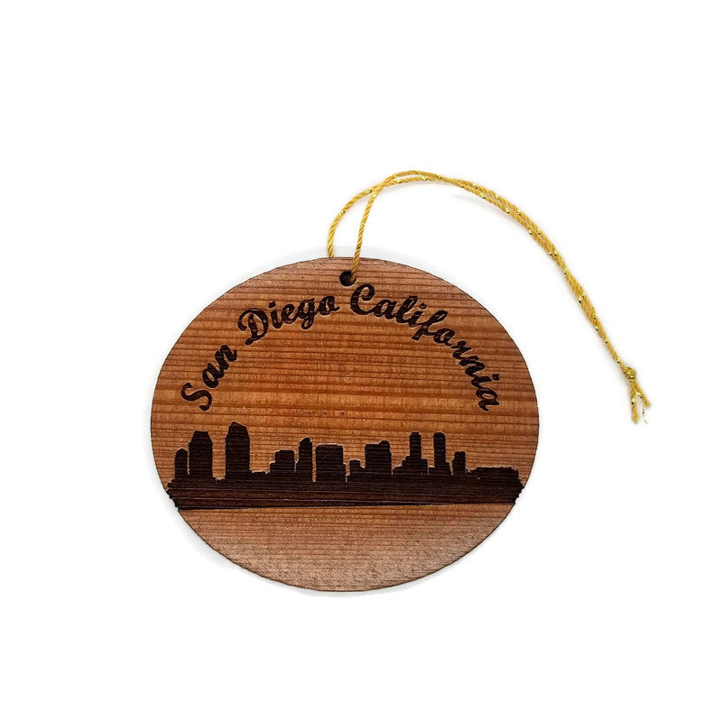 San Diego California Skyline Christmas Ornament California Laser Cut Handmade Wood Ornament Made in USA