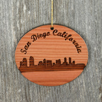 San Diego California Skyline Christmas Ornament California Redwood Laser Cut Handmade Wood Ornament Made in USA