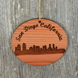 San Diego California Skyline Christmas Ornament California Redwood Laser Cut Handmade Wood Ornament Made in USA
