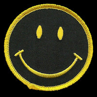 Smiley Face Iron On Patch - Smile Yellow on Black