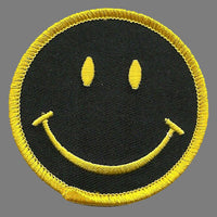 Smiley Face Iron On Patch - Smile Yellow on Black
