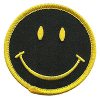 Smiley Face Iron On Patch - Smile Yellow on Black