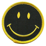 Smiley Face Iron On Patch - Smile Yellow on Black