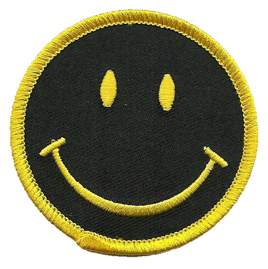 Smiley Face Iron On Patch - Smile Yellow on Black