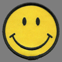 Smiley Face Iron On Patch - Smile Black on Yellow