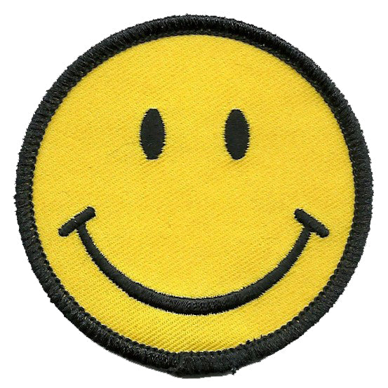 Smiley Face Iron On Patch - Smile Black on Yellow – Happy Wood Products