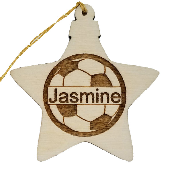 Soccer Ball Wood Ornament - Soccer Player Gift - Personalized Ornament - Star Shape