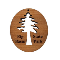 Big Basin State Park Wood Christmas Ornament Redwood Tree Oval Laser Cut Handmade Wood Ornament Cutout