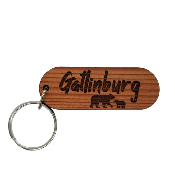 Gatlinburg Wood Keychain Black Bear and Bear Cub Souvenir Travel Gift - Wood Gift Key Chain - Key Tag - Key Ring - Key Fob Smoky Mountains