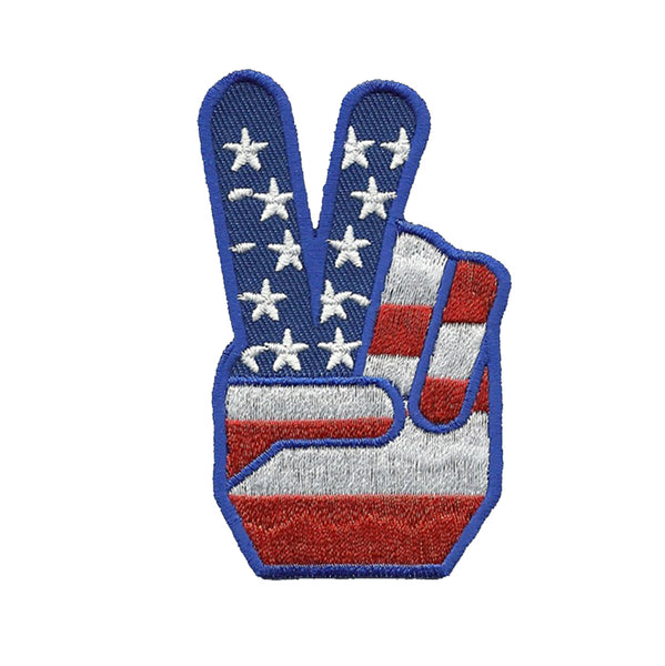Fingers Peace Sign Iron on Patch USA Flag