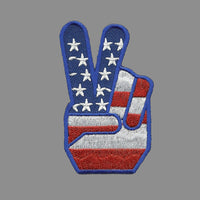 Fingers Peace Sign Iron on Patch USA Flag