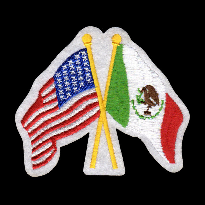 USA and Mexico Flags Iron On Patch Crossed Flags