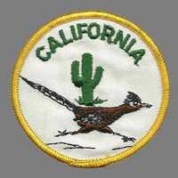 California Roadrunner with Cactus Iron on Circle Patch 3″ Yellow Border Souvenir