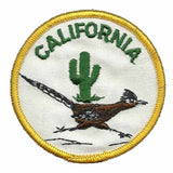 California Roadrunner with Cactus Iron on Circle Patch 3″ Yellow Border Souvenir