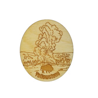 Yellowstone National Park Magnet Old Faithful Geyser and Bison Handmade Wood Souvenir Made in USA Travel Gift 2.5" Refrigerator