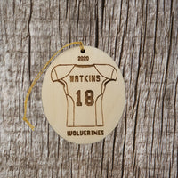 Football Wood Ornament, Custom Football Jersey and Ball Football Player Gift Personalized Made in USA