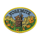 Yosemite National Park Iron On Patch Brown Bear and Poppies