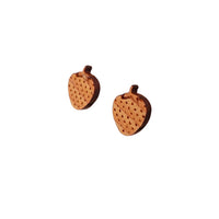 Strawberry Earrings - Wood Earrings - California Redwood Stud Earrings - Post Earrings - Strawberry Lover - Fun Earrings