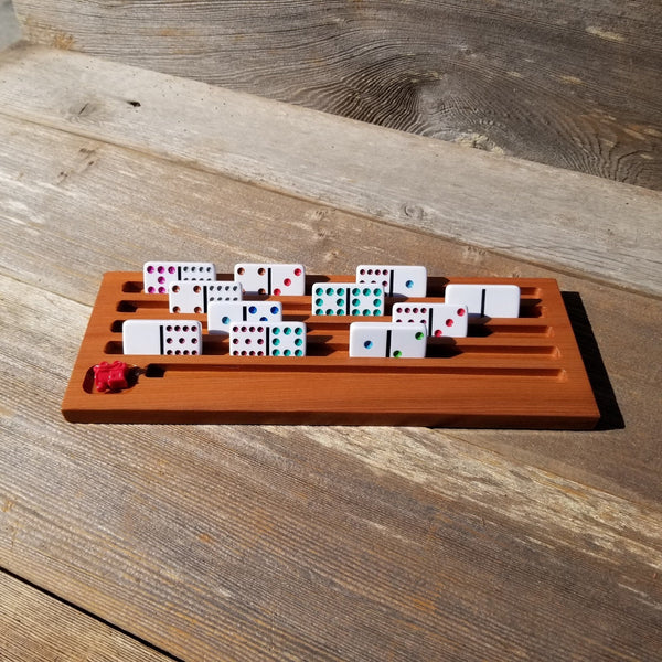 Domino Rack Tray Holder Holds 25 Dominoes Game California Redwood Souvenir Domino Accessory Train Pocket Mexican Train Chicken Foot Wood Lg