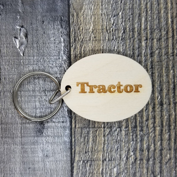 Tractor Wood Keychain Key Ring Keychain Gift - Key Chain Key Tag Key Ring Key Fob - Tractor Text Key Marker