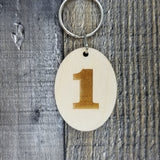Choose Your Number Wood Keychain Key Ring Keychain Gift - Key Chain Key Tag Key Ring Key Fob - Room Number Text Key Marker