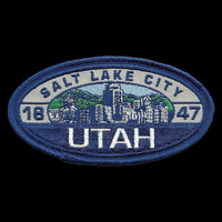 Salt Lake City Utah Patch – SLC UT Skyline – Travel Patch Iron On – UT Souvenir Patch – Embellishment Applique – Travel Gift 4″ Blue Oval
