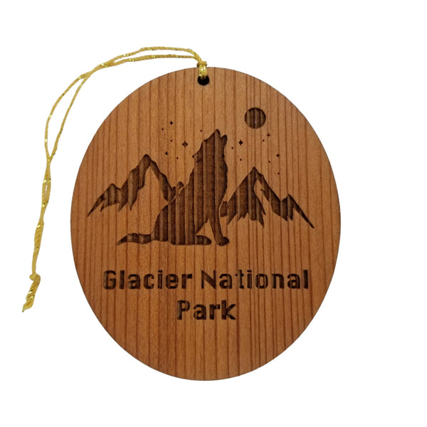 Glacier National Park Ornament - Howling Wolf Moon Stars Mountains - Handmade Wood - Montana Souvenir Christmas Travel Gift National Park