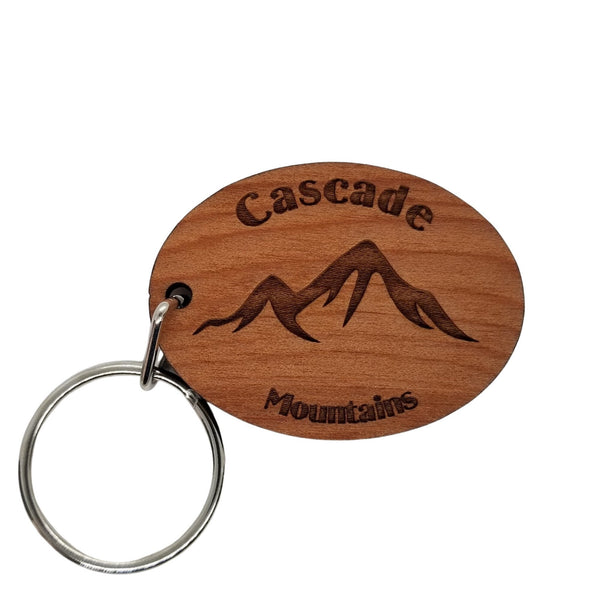 Cascades Keychain Mountains Wood Keyring Cascade Mountains British Columbia Washington Oregon Northern CA Souvenir Travel Key Tag Bag