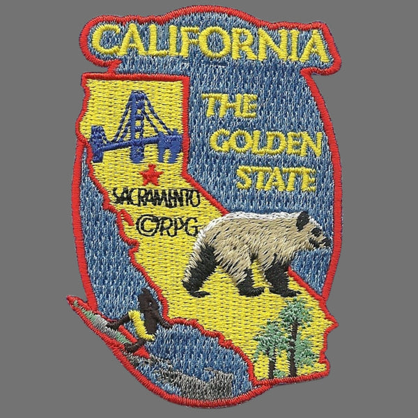 California Patch – Collage Golden Gate Bridge Sacramento Bear Palm Trees – Iron On Souvenir Travel Patch – CA Embellishment or Applique 3"
