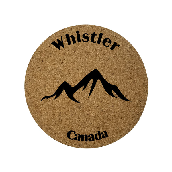 Whistler Canada Cork Coasters Set of 4 Canada Souvenir Mountains Skiing Snowboarding Ski Resort Snowshoeing Tobogganing Travel Gift